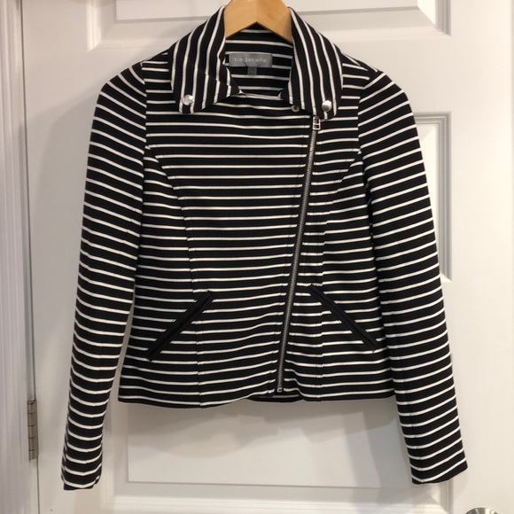 Bagatelle Black & White Striped Moto-Jacket - Picture 2 of 6